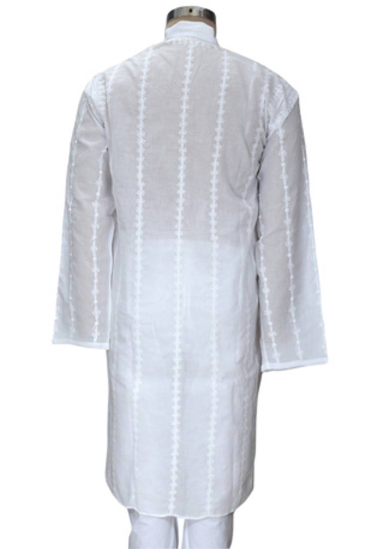 Ada Handmade Designer  Lucknowi Chikan Large White Cotton Kurta For Men