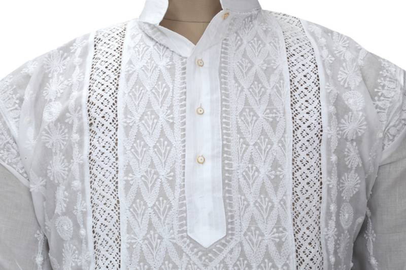 Ada Handmade Designer  Lucknowi Chikan Large White Cotton Kurta For Men