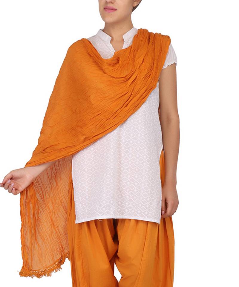 Mustard Solid (Plain) Pure Cotton Dupatta With Designer Lace KALAPURI