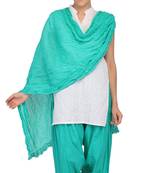 Sea Green Solid (Plain) Pure Cotton Dupatta With Designer Lace