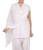 White Solid (Plain) Pure Cotton Dupatta With Designer Lace