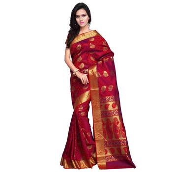 Red woven art silk saree with blouse 1