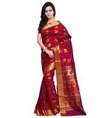 Red woven art silk saree with blouse