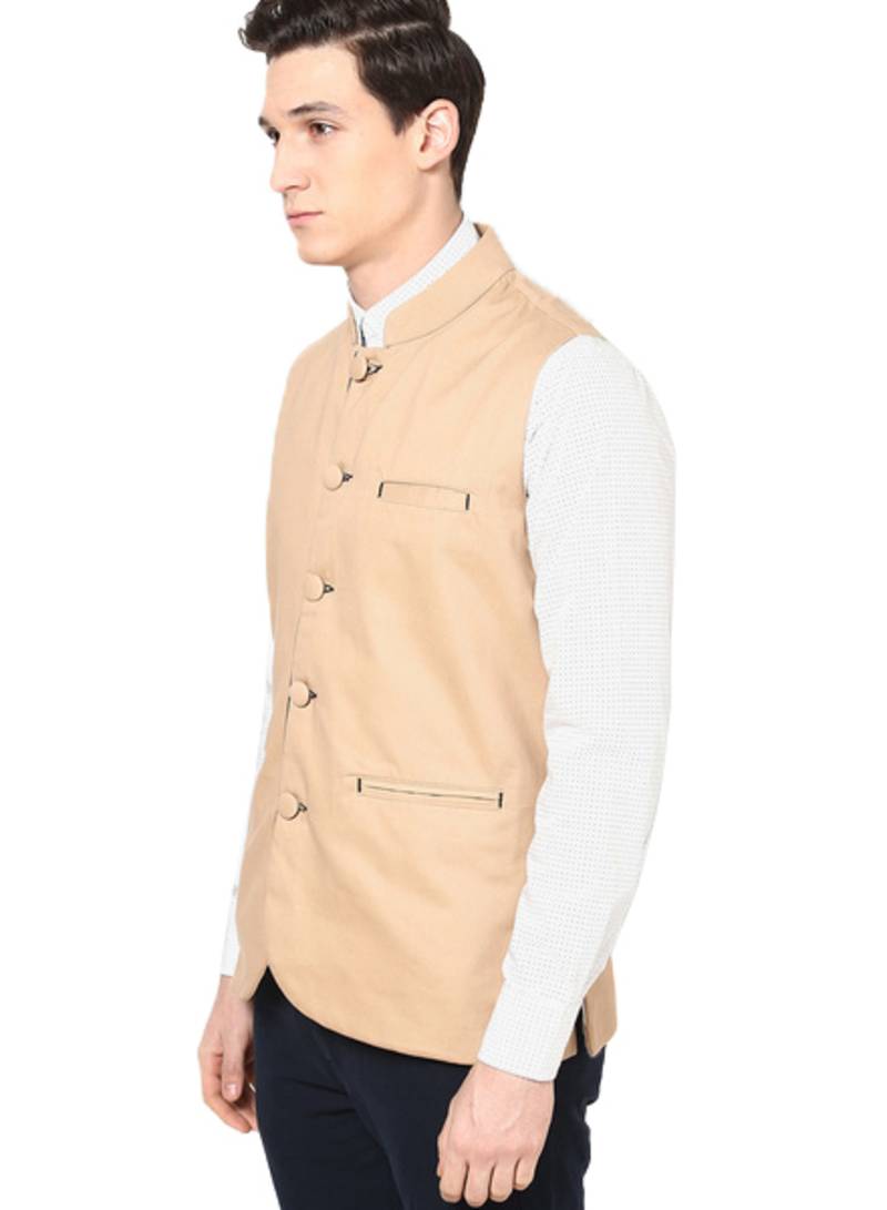 Elearray Cream Colored Khadi Blended Waistcoat