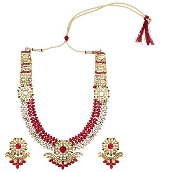 Rani pink green stone flower golden pearl necklace jewelery set 1