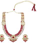 Rani pink green stone flower golden pearl necklace jewelery set