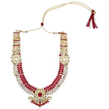 Rani pink green stone flower golden pearl necklace jewelery set 2