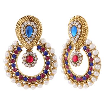 Rani pink blue pearl polki earring necklace jewelry Indian set 3
