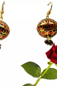 Red Black Meenakari Brass Ear Ring Valentine Gift