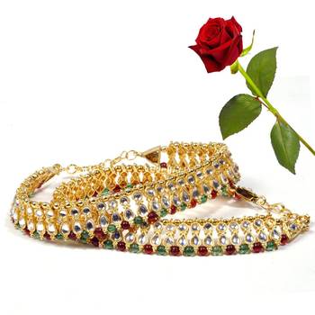 Colourful Kundan Brass Payal Anklet Valentine Gift 1