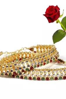 Colourful Kundan Brass Payal Anklet Valentine Gift