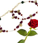 Maroon Golden Brass Payal Anklet Valentine Gift