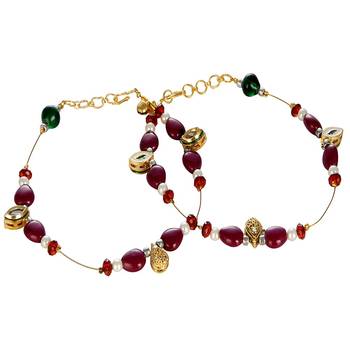 Maroon Golden Brass Payal Anklet Valentine Gift 2