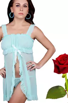 Sea Green Imported Night Frock Set Valentine Gift