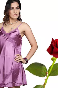 Purple Designer Satin Night Wear Valentine Gift