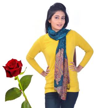Floral Design Kashmiri Silk Stole Valentine Gift 1
