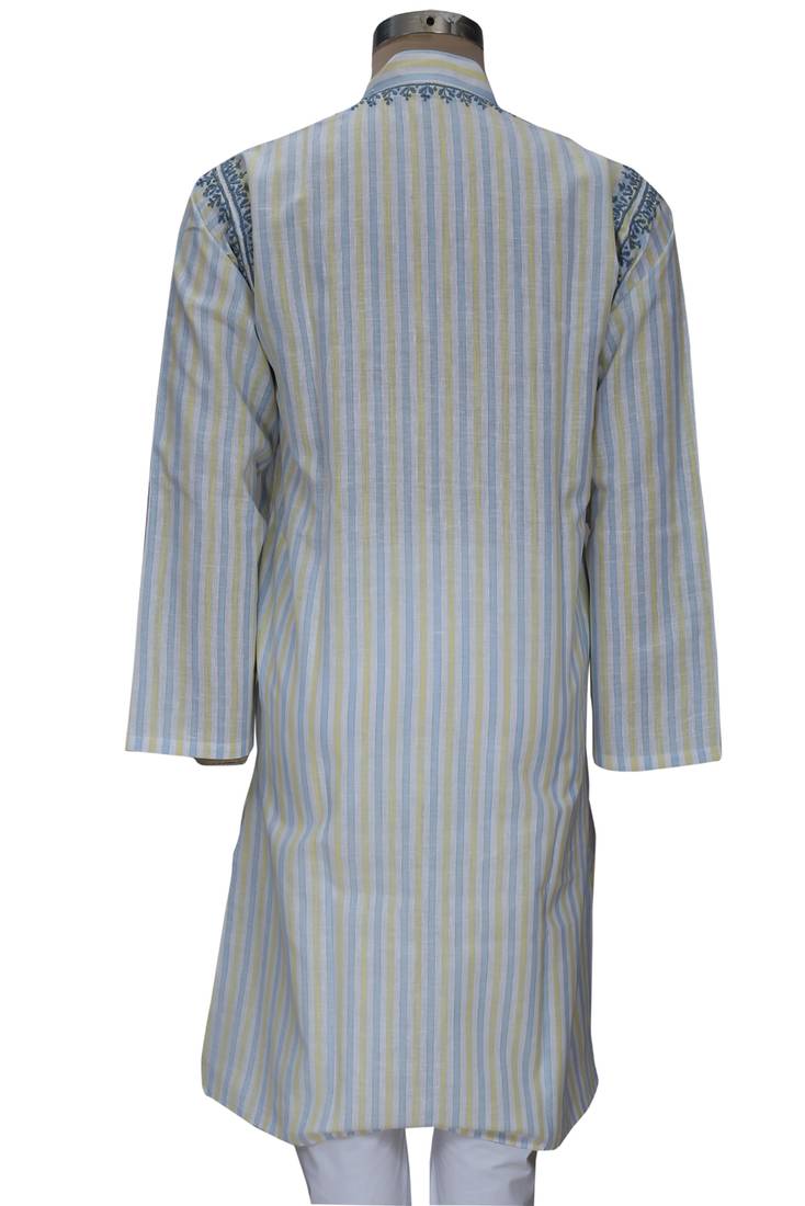 Ada Handcrafted Large White Cotton Lakhnavi Chikankari Kurta For Men