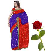 Traditional Tie N Dye Chiffon Saree Valentine Gift