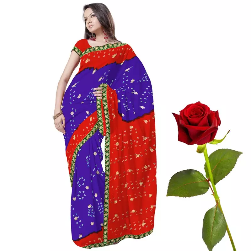 Traditional Tie N Dye Chiffon Saree Valentine Gift
