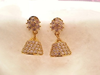 Beautiful White Stone Jhumkas - Mokshi 