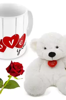 Lovely Hearts Printed Coffee Mug Rose N Teddy Gift