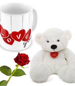Lovely Hearts Printed Coffee Mug Rose N Teddy Gift