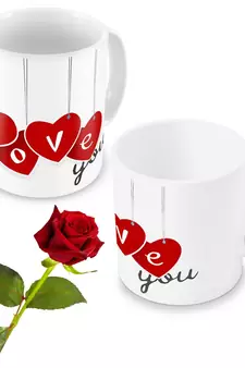 I Love You Coffee Mugs Pair N Rose Valentine Gift