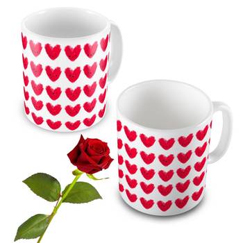 Hearts Print Coffee Mug Pair N Rose Valentine Gift 1