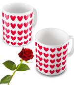 Hearts Print Coffee Mug Pair N Rose Valentine Gift