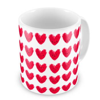 Hearts Print Coffee Mug Pair N Rose Valentine Gift 2