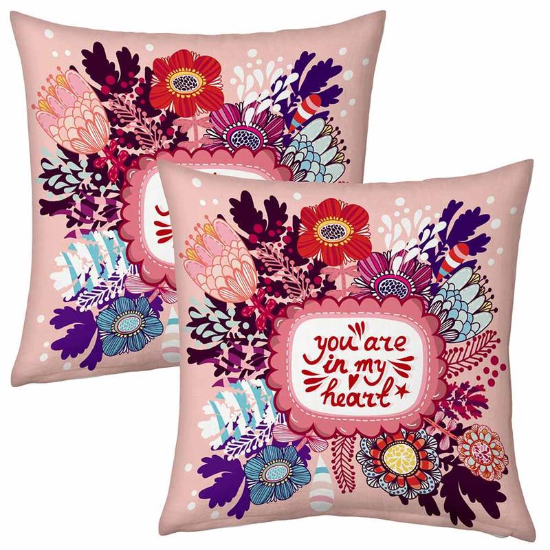 Pink Designer Romantic Printed Cushions Pair 1