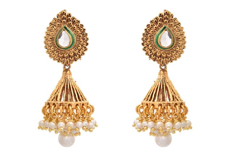 Intricately Beautiful Kundan Gold Designer Jhumka