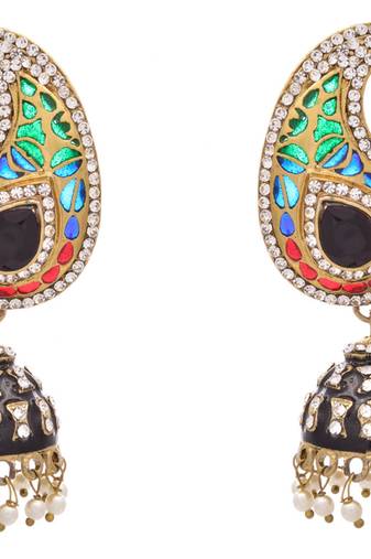 Scintillating Designer Kaerie Earrings with Meenakari & Austrian Diamonds.