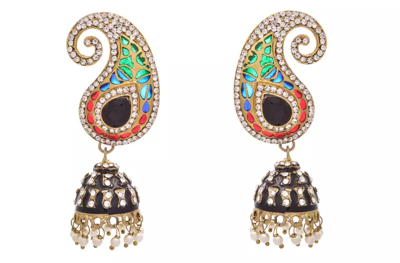 Scintillating Designer Kaerie Earrings with Meenakari & Austrian Diamonds.