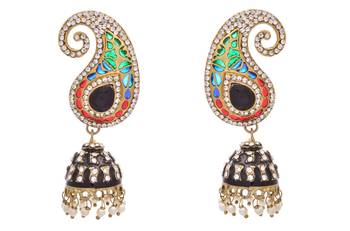 Scintillating Designer Kaerie Earrings with Meenakari & Austrian Diamonds. 1