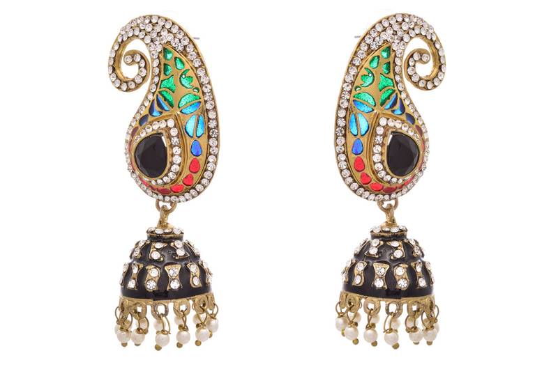 Scintillating Designer Kaerie Earrings with Meenakari & Austrian Diamonds.