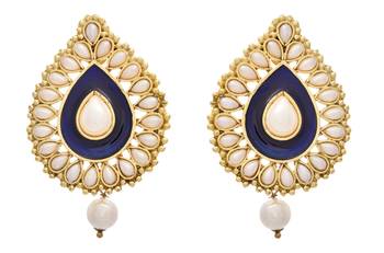 Lovely Leaf Designer Earrings with Meenakari & Pearls.   1