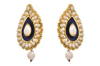 Lovely Leaf Designer Earrings with Meenakari & Pearls.   2