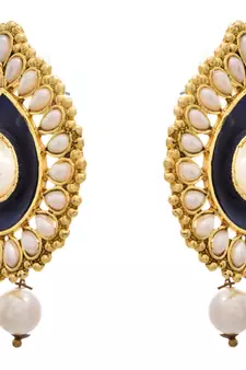 Lovely Leaf Designer Earrings with Meenakari & Pearls.  