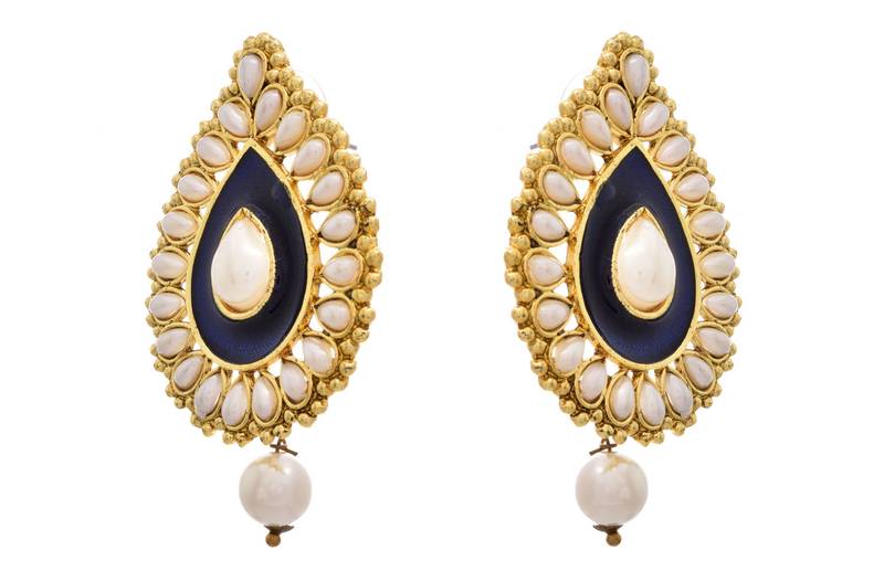 Lovely Leaf Designer Earrings with Meenakari & Pearls.  