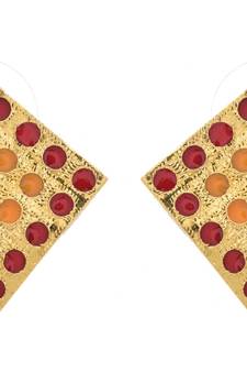 Radiant Ruby Gold Designer Earring