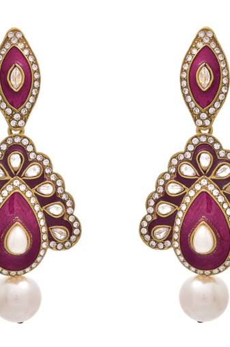 Astonishingly Beautiful Daimond,Polki & Pearls Pink Earring.