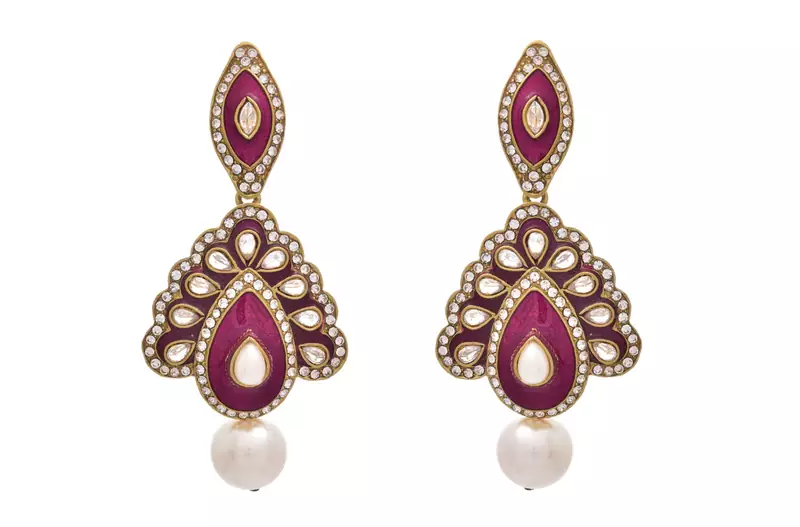 Astonishingly Beautiful Daimond,Polki & Pearls Pink Earring.