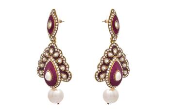 Astonishingly Beautiful Daimond,Polki & Pearls Pink Earring. 2