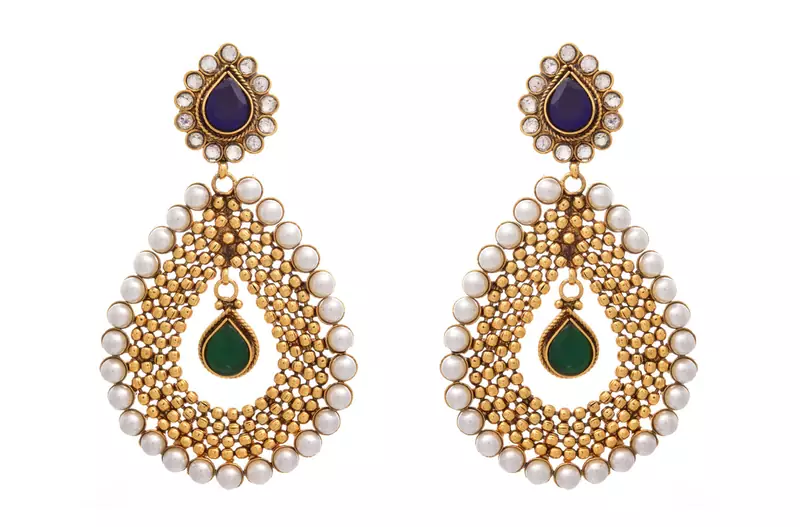 Awesome Antique Gold Beads Designer Earrings surrounded with Pearls.
