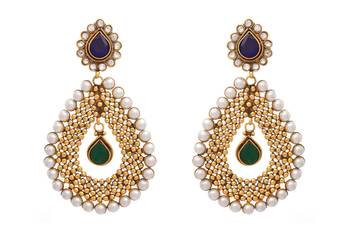 Awesome Antique Gold Beads Designer Earrings surrounded with Pearls. 1