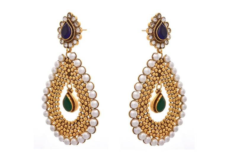 Awesome Antique Gold Beads Designer Earrings surrounded with Pearls.
