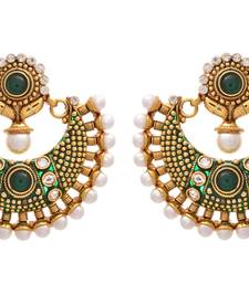 Mind-blowing Gold Pearl,Polki Green Meenakari Earring.
