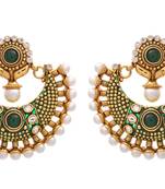 Mind-blowing Gold Pearl,Polki Green Meenakari Earring.