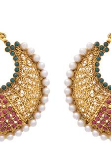 Angelic Awesome Gold Designer Earring with Jali Work & Pearls.